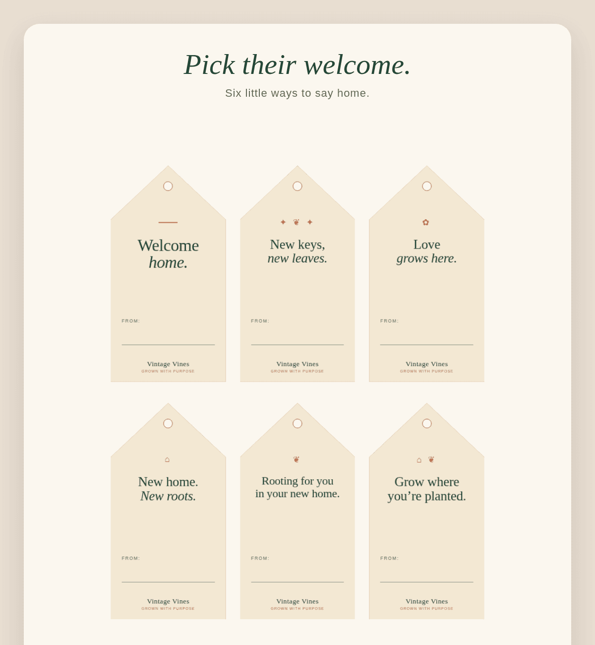 Preview of all six Vintage Vines gift tag designs